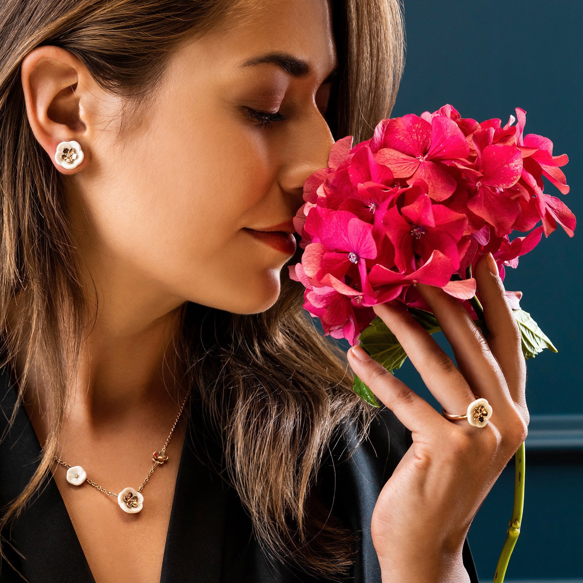 Ring Roségold mit Porzellanblüte 750 Roségold Diamant 0,01 ct | Meissen No.41 Royal Blossom mpj10bl15700 - Meissen Weimar