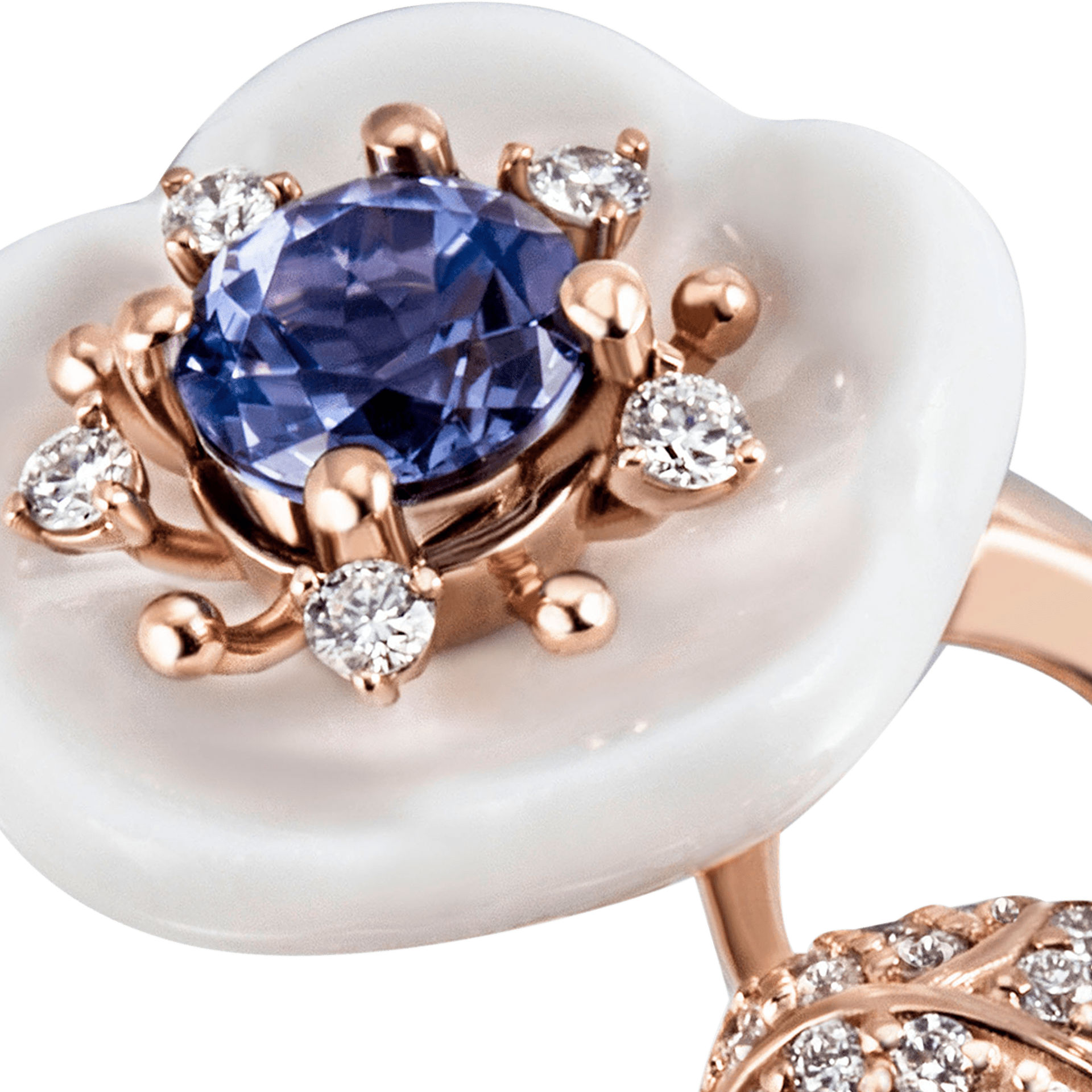 Ring Royal Blossom Gem Tansanit Blau, 50 mm, Roségold 750 | Meissen Royal Blossom Collection mpj10bl17600 - Meissen Weimar