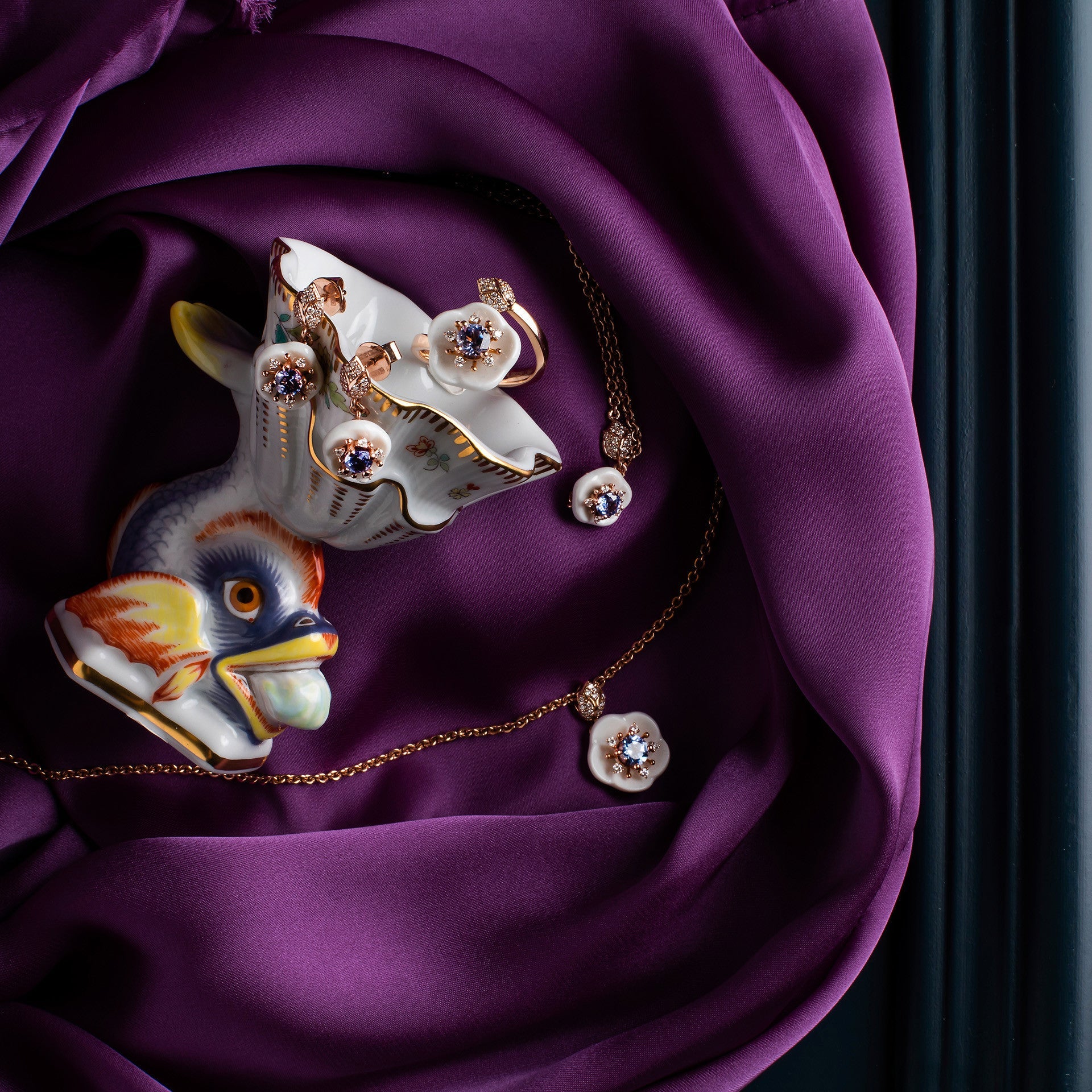 Ring Royal Blossom Gem Tansanit Blau, 50 mm, Roségold 750 | Meissen Royal Blossom Collection mpj10bl17600 - Meissen Weimar