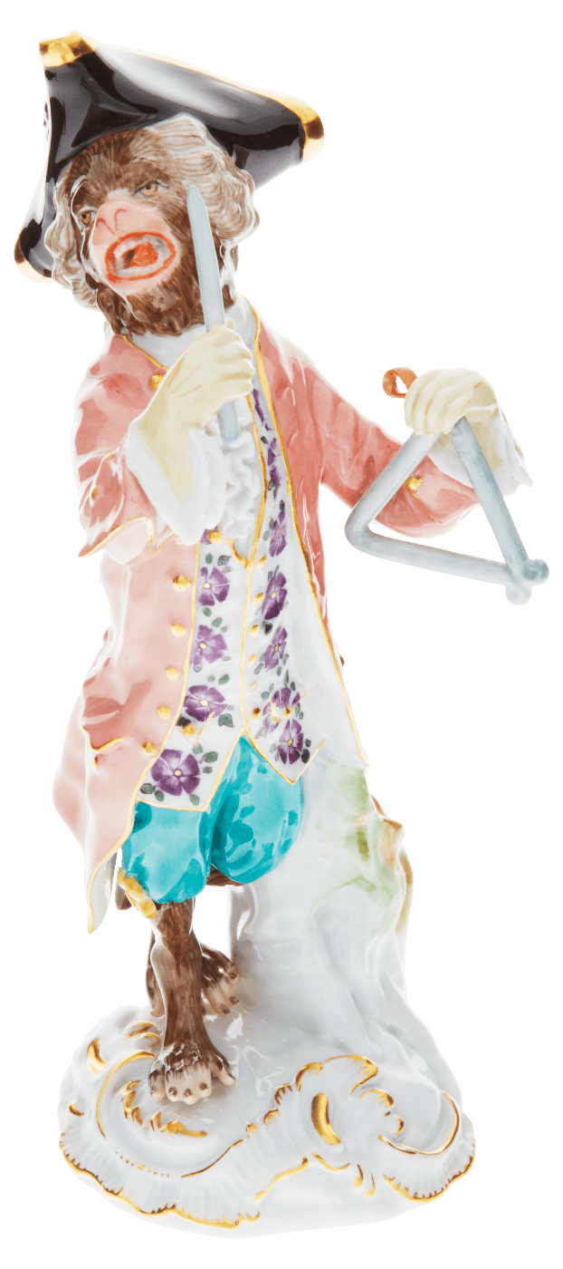 Sammelfigur Affenkapelle Triangelspieler, H 15 cm | Meissen Figuren - Edition Affenkapelle 90c300 - 60013 - Meissen Weimar