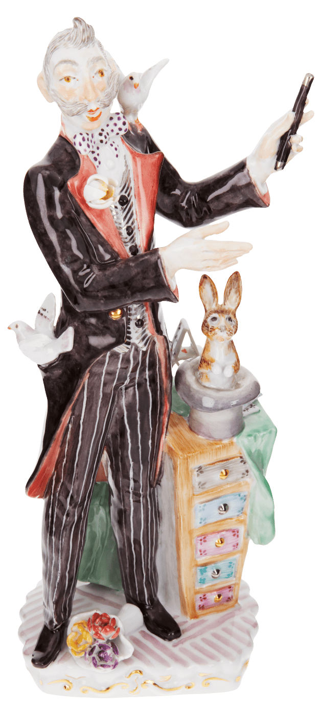 Sammelfigur Zirkus Zauberer, Bunt und gold staffiert, H 24 cm | Meissen Figuren Individuell 900300 - 60461 - Meissen Weimar