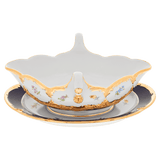 Sauciere, gestreute Blümchen, königsblau glasiert, Goldbronze, V 0,45 l | Meissen B-Form