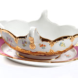 Sauciere, Gestreute Blümchen, purpur glasiert, Goldbronze, V 0,45 l | Meissen B-Form