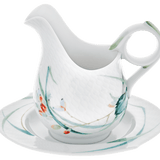 Sauciere mit Unterteller, Waldflora, H 15,3 cm, 0,45 l | Meissen Wellenspiel Relief