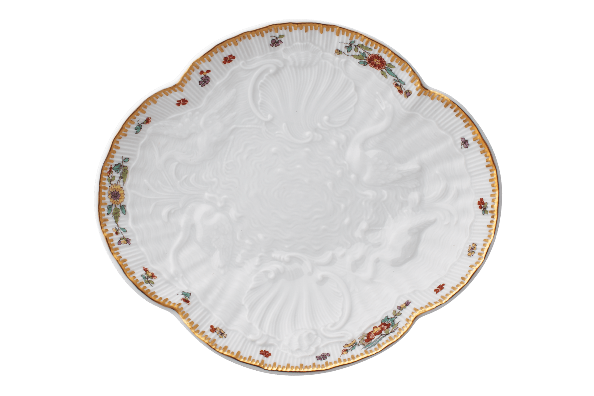 Schälchen, Indische Blumenzweige, gestreute Blümchen, Goldkante, Goldrand, L 13 cm | Meissen Schwanendessin 397152 - 05283 - Meissen Weimar