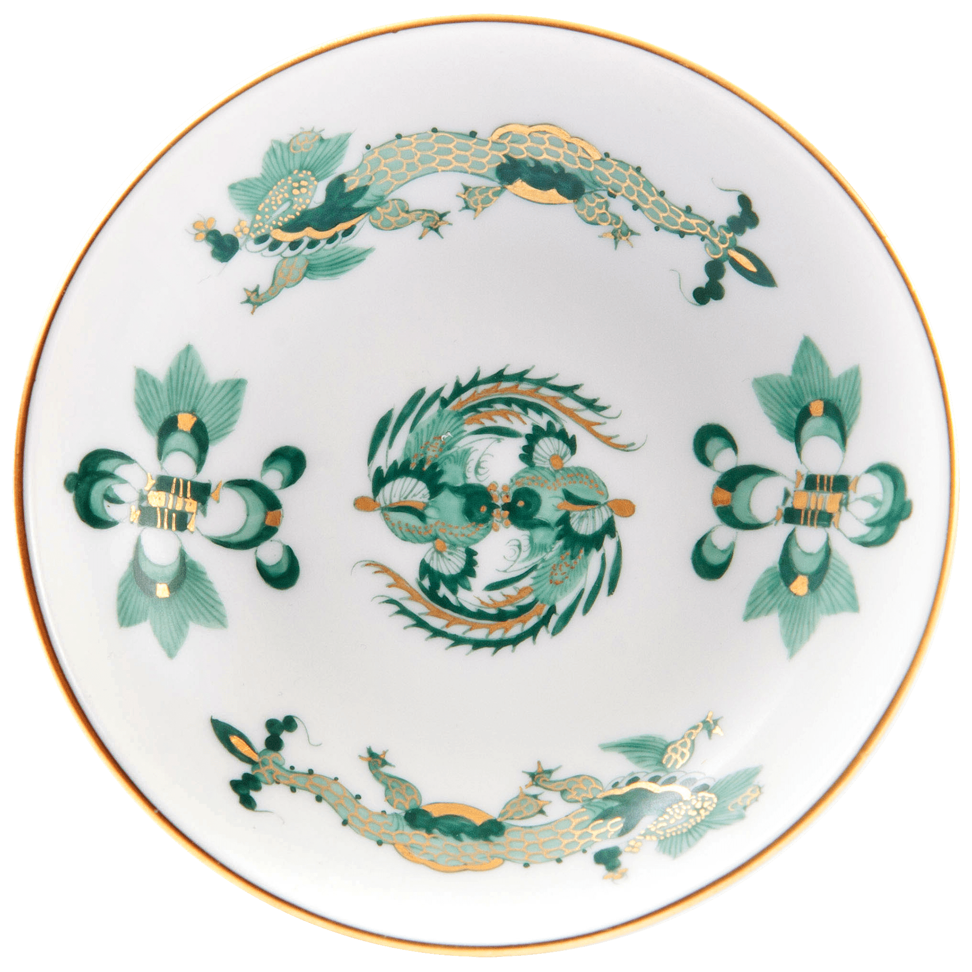 Schälchen, Reicher Drache grün - gold, Ø 8 cm | Meissen Neuer Ausschnitt 320310-53600 - Meissen Weimar