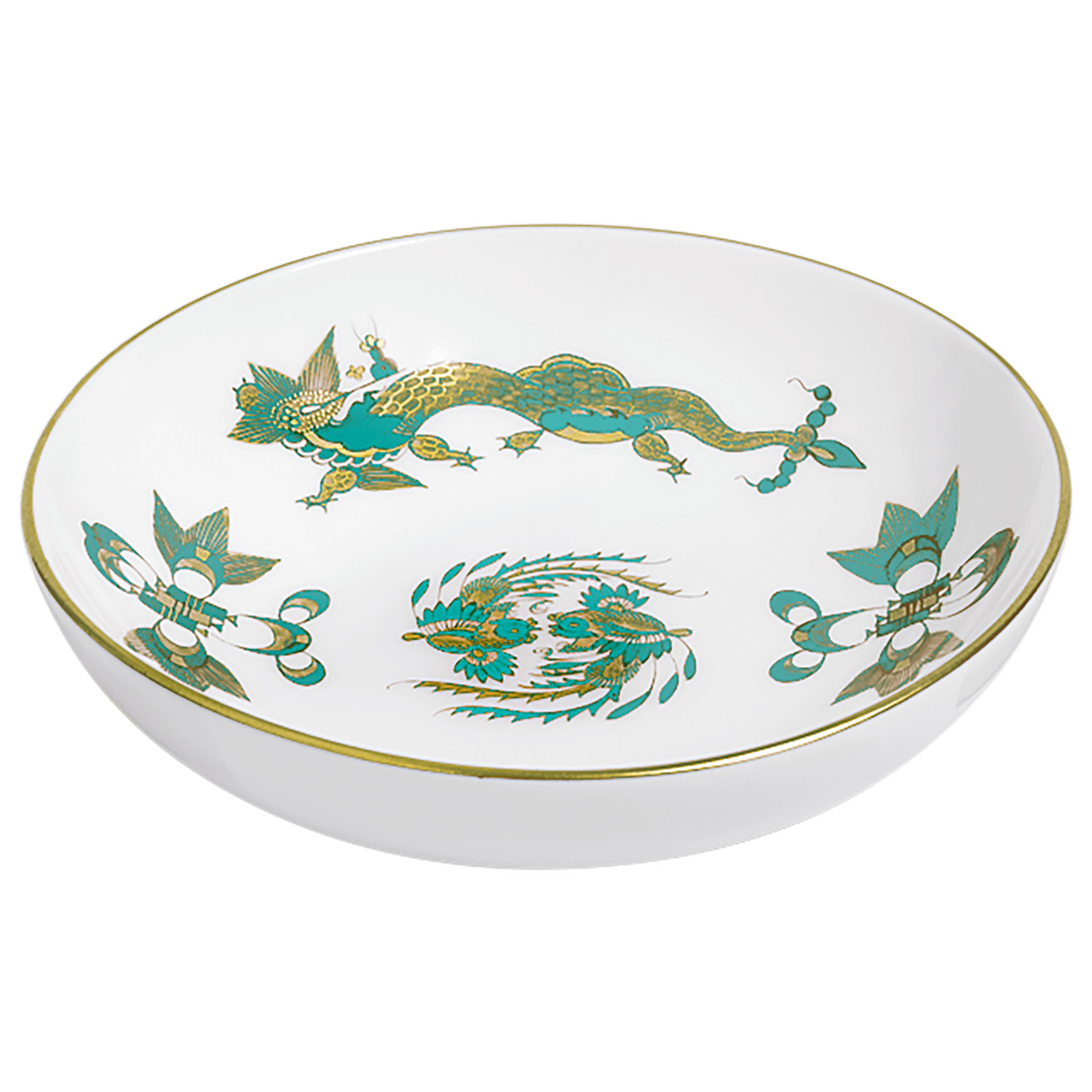 Schälchen, Reicher Drache grün - gold, Ø 8 cm | Meissen Neuer Ausschnitt 320310-53600 - Meissen Weimar