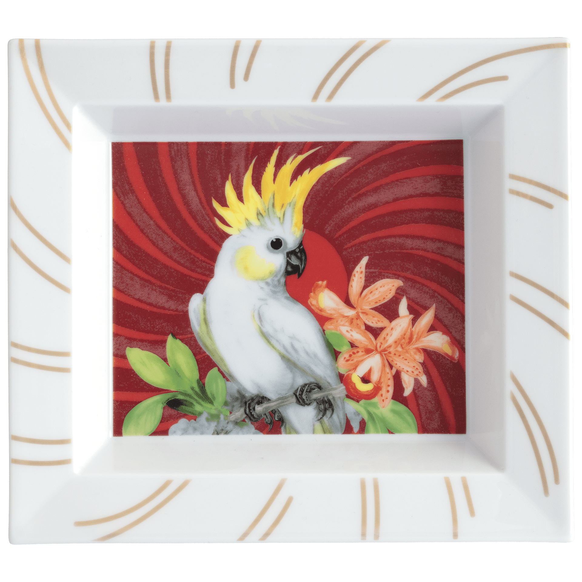 Schale eckig, groß, "Pink Cockatoo", 21 x 18,5 cm | The Meissen Vide - Poche - Collection 79A459 - 53274 - Meissen Weimar