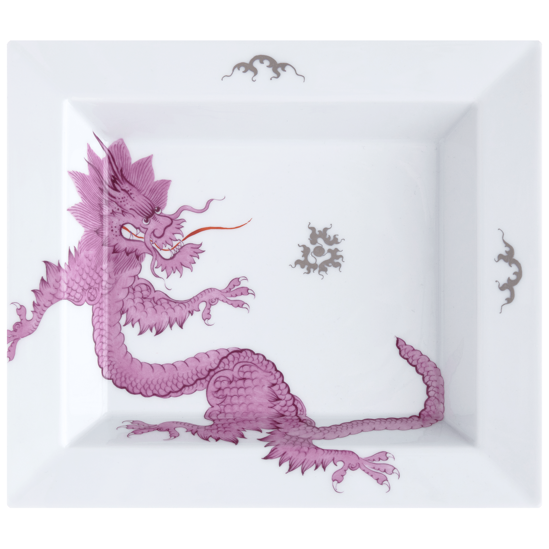 Schale eckig, groß,Malerei Mingdrache, purpur 21x18,5 cm | The Meissen Vide - Poche - Collection 33A221 - 53274 - Meissen Weimar