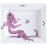 Schale eckig, groß,Malerei Mingdrache, purpur 21x18,5 cm | The Meissen Vide-Poche-Collection