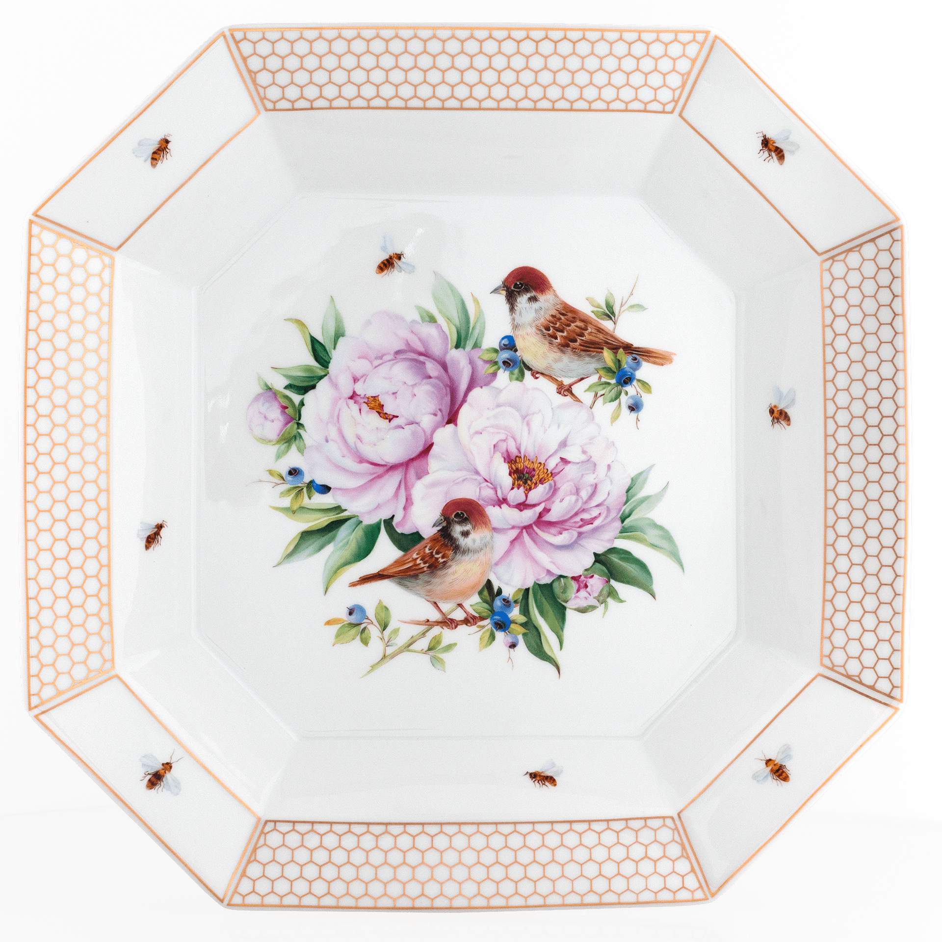 Schale "Pfingstrosen mit Feldsperlingen und Bienen", Lim. 15, 28,5 x 28,5 cm | Meissen Limited Edition 23A074-53273 - Meissen Weimar