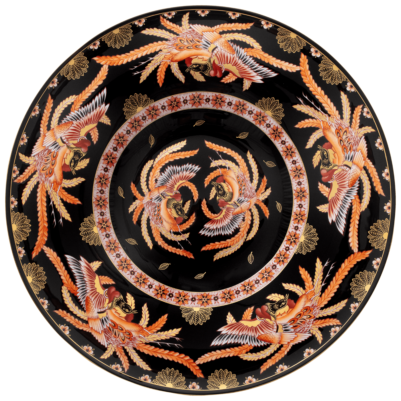 Schale Phönix I, schwarz - orange, Ø 45 cm | Meissen Limitierte Meisterwerke 57a584 - 54694 - Meissen Weimar