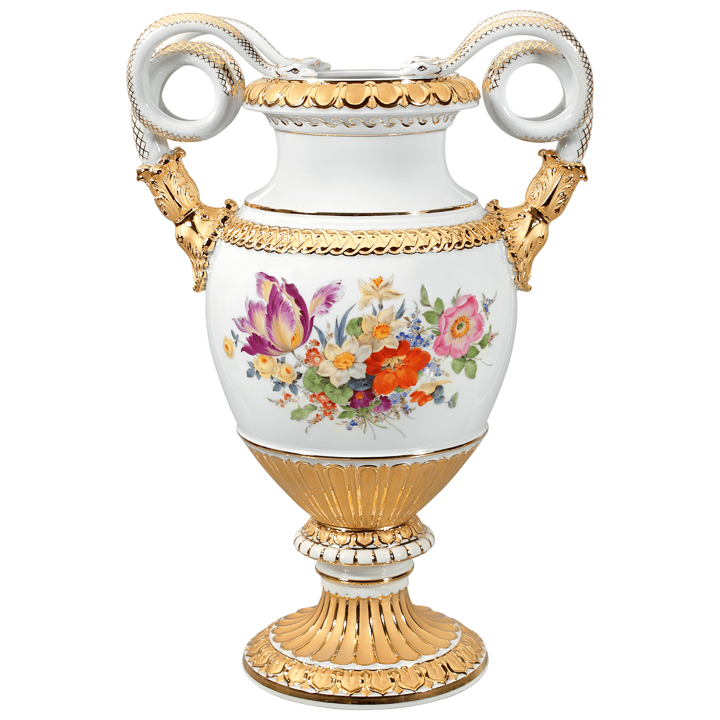 Schlangenhenkelvase Blumenbukett, H 49 cm | Meissen Exklusiv - Kollektion 100180 - 50m51 - Meissen Weimar