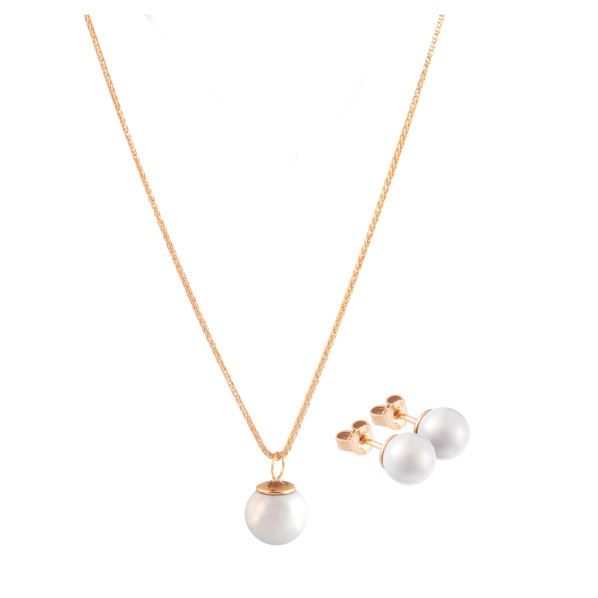 Schmuck - Set Pure White, Ohrstecker & Collier, 45 cm, Roségold 750 | Meissen Pearl Collection mpj80pcw10c3 - Meissen Weimar