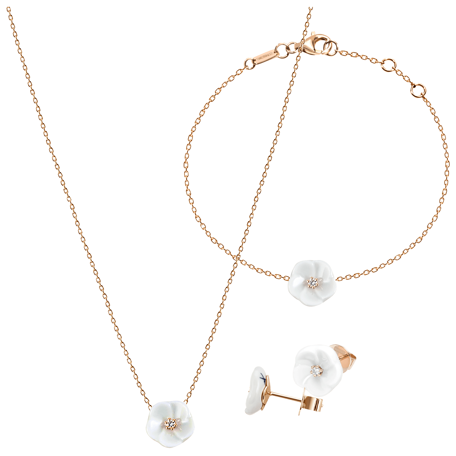 Schmuck Set Roségold 750 mit Porzellanblüten und Diamanten | Meissen Royal Blossom Collection mpj80bl116c5 - Meissen Weimar
