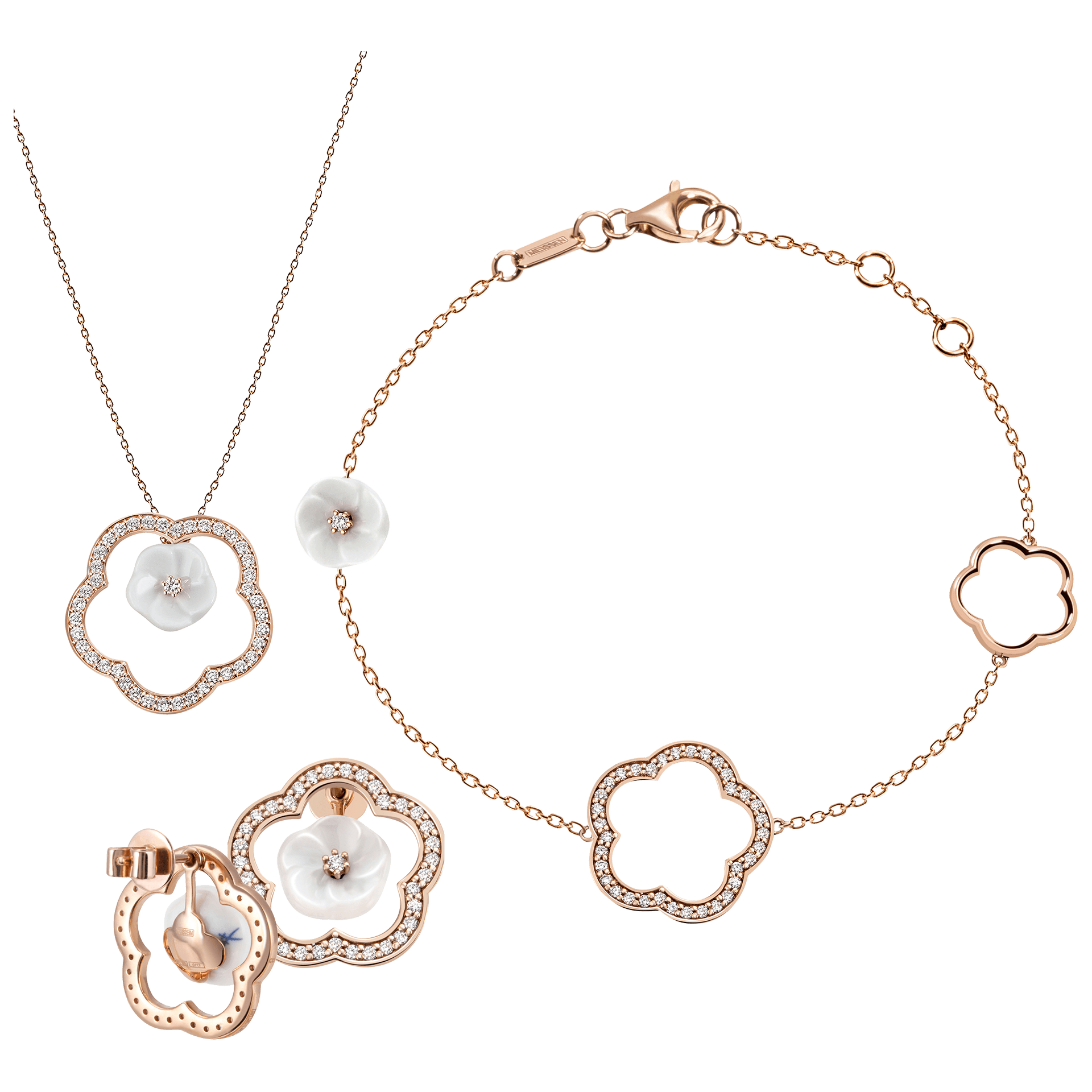 Schmuck - Set Roségold mit Porzellanblüten und Diamanten | Meissen Royal Blossom Collection mpj80bf168c5 - Meissen Weimar
