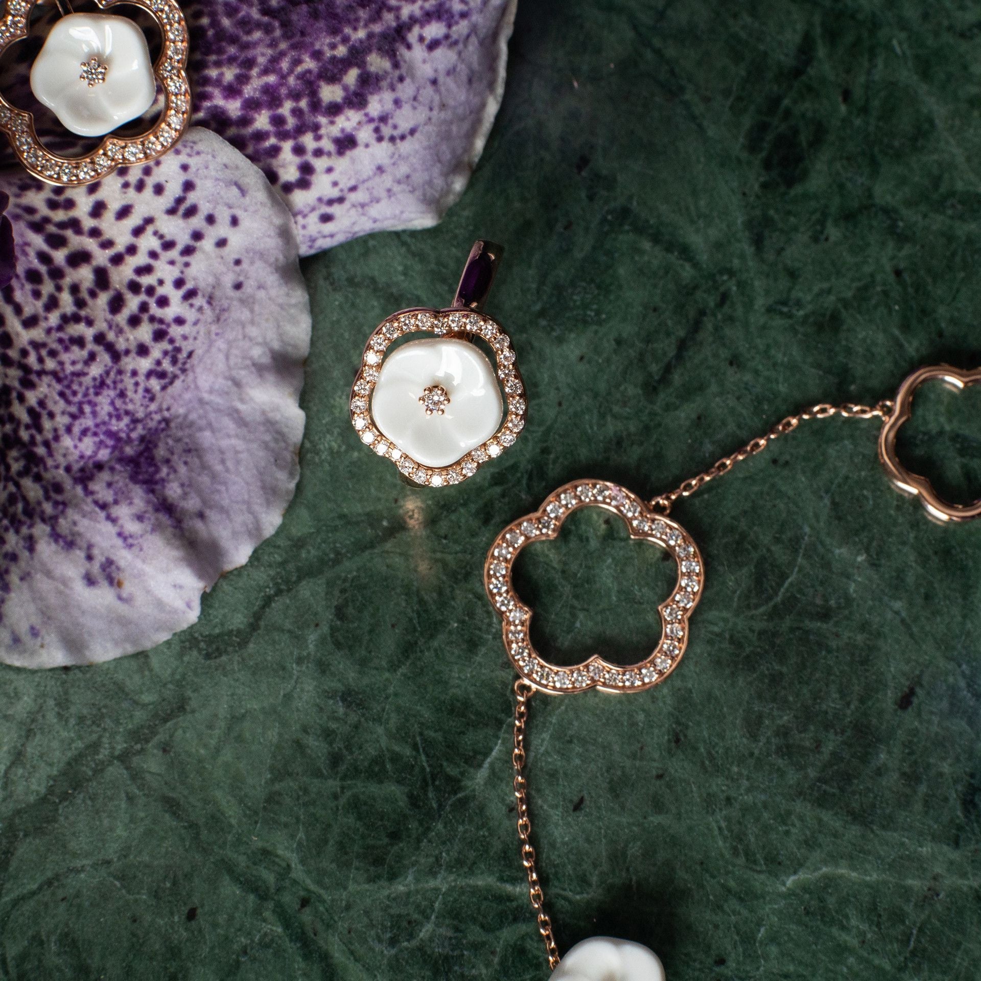 Schmuck - Set Roségold mit Porzellanblüten und Diamanten | Meissen Royal Blossom Collection mpj80bf168c5 - Meissen Weimar