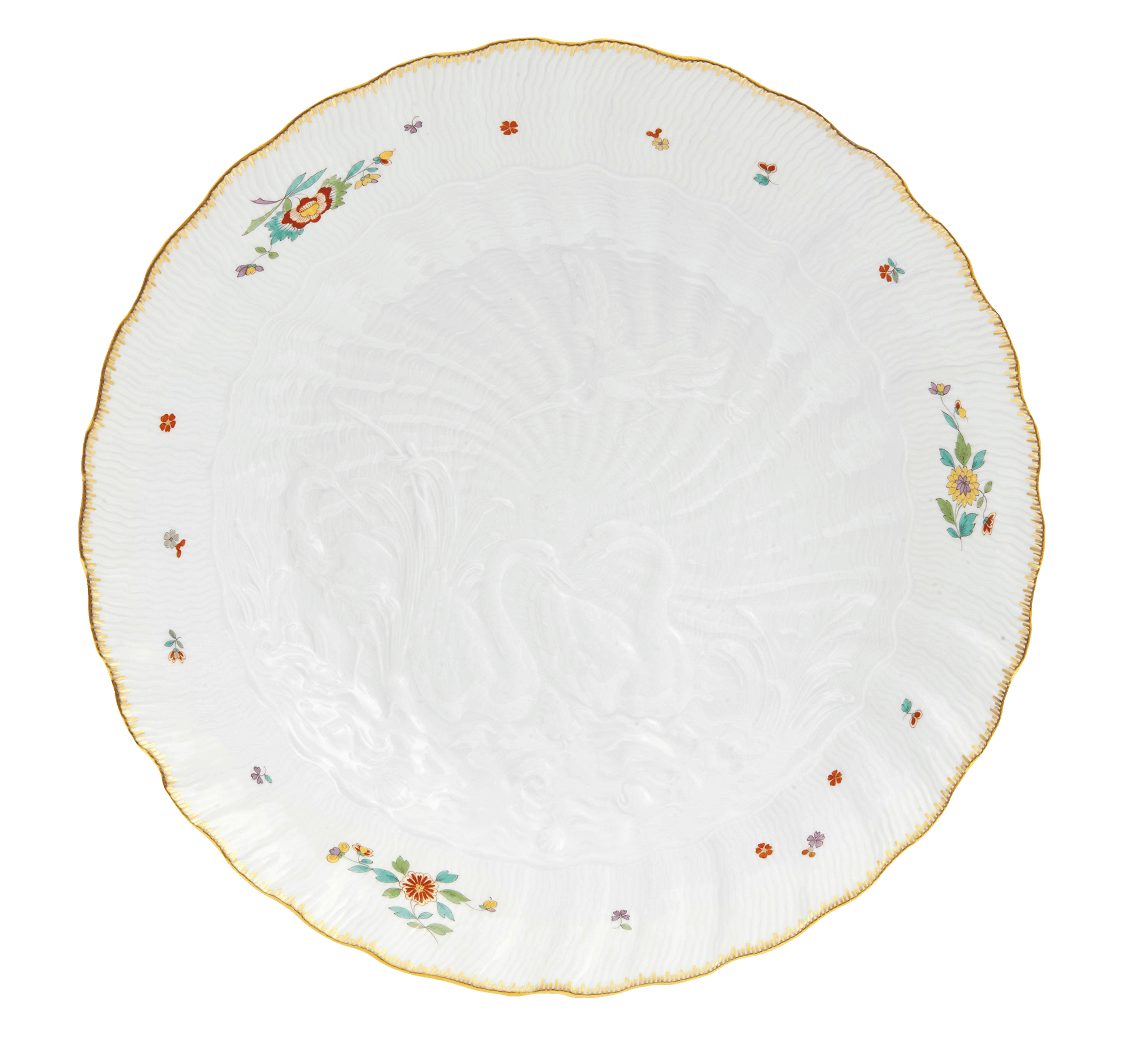 Schüssel, groß, Indische Blumenzweige, gestreute Blümchen, Goldkante, Goldrand, Ø 30 cm | Meissen Schwanendessin 397152 - 05422 - Meissen Weimar