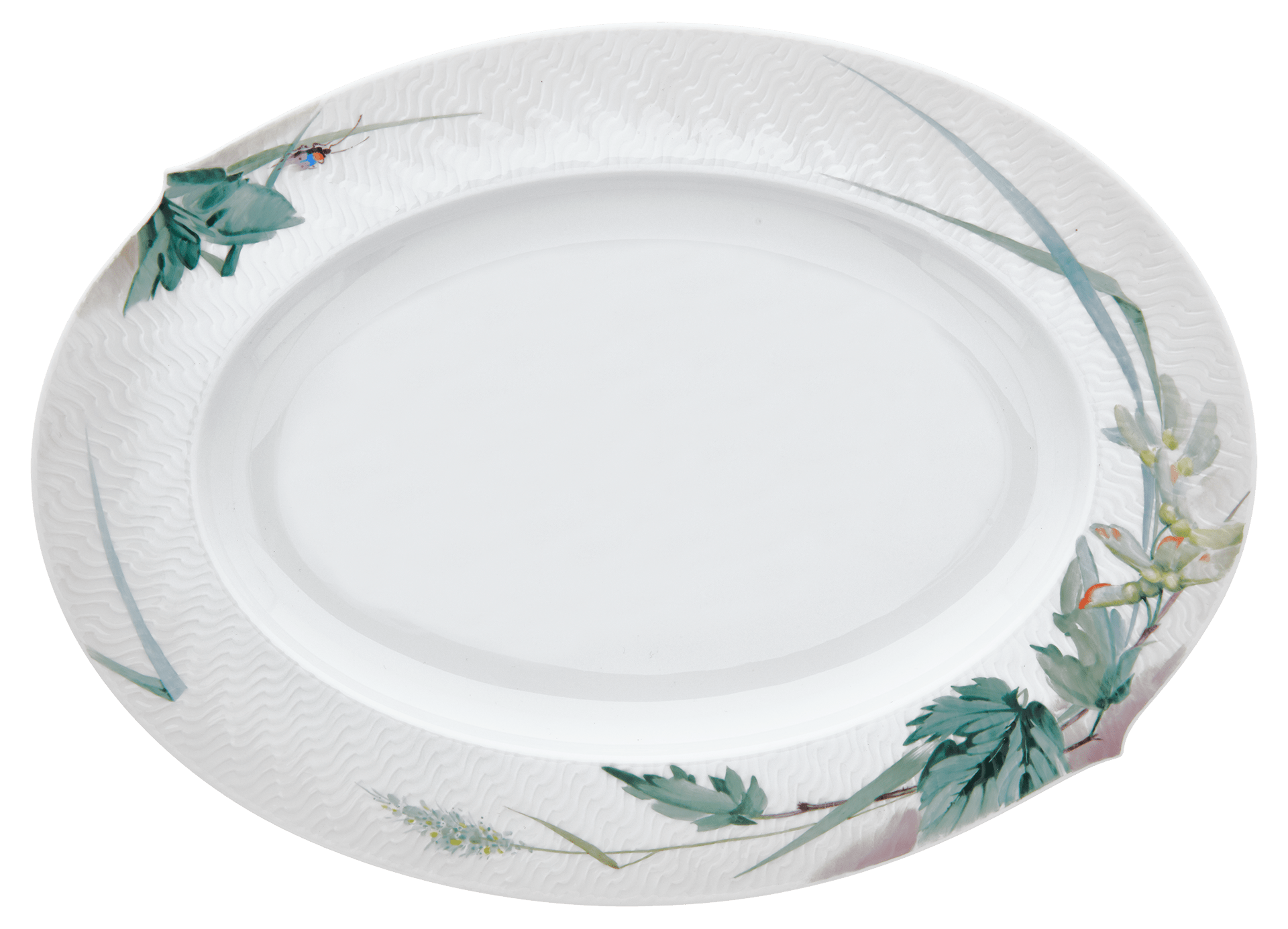 Servierplatte, Waldflora, L 35 cm oval | Meissen Wellenspiel Relief 614501 - 29307 - Meissen Weimar