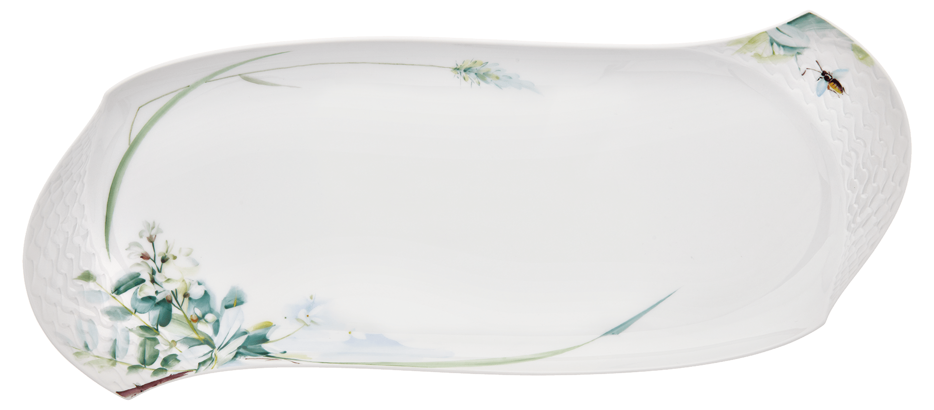 Servierplatte, Waldflora mit Insekten, L 43 cm | Meissen Wellenspiel Relief 614501 - 29509 - Meissen Weimar
