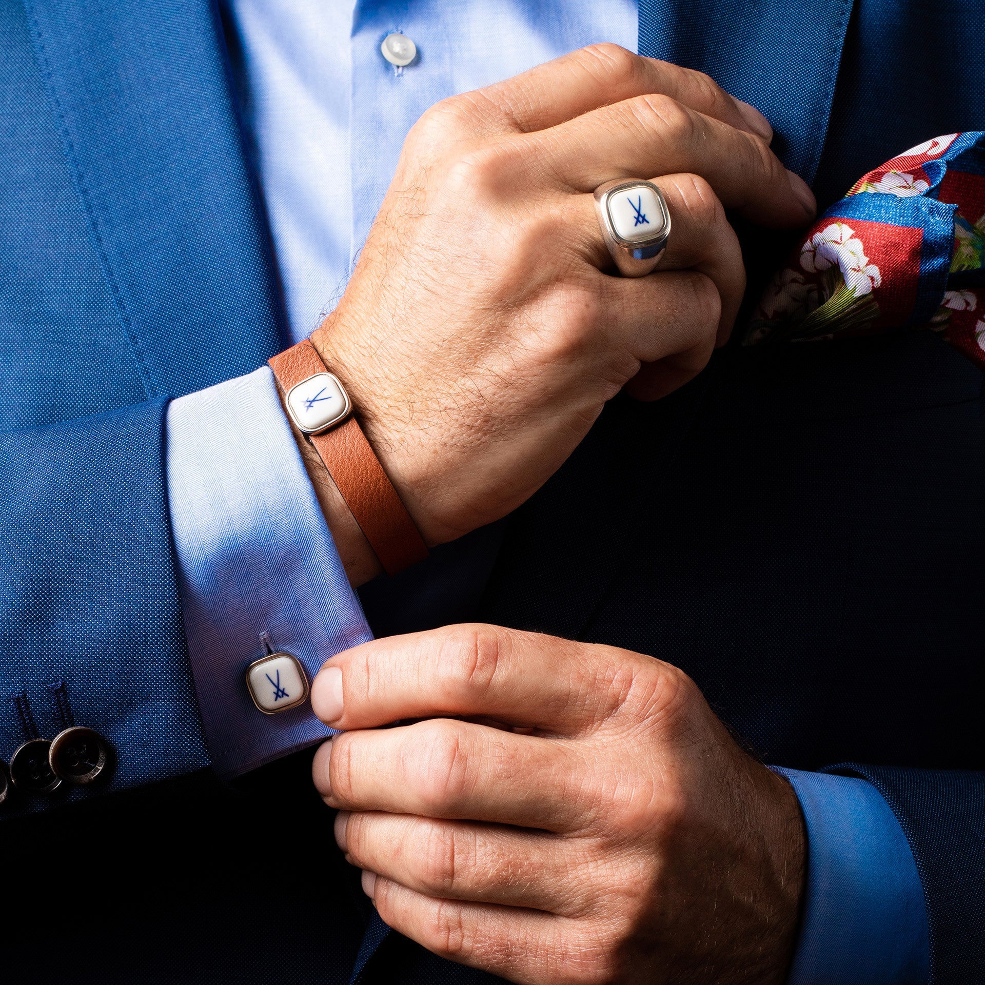 Set Armband & Manschettenknöpfe, Schwerter Kobaltblau, 925 Silber | Meissen Kollektion Markenzeichen mpj80sw926c2 - Meissen Weimar