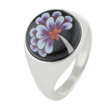 Siegelring rund, Indische Blüte blau, Ø 2 cm | Meissen Schmuck Individuell