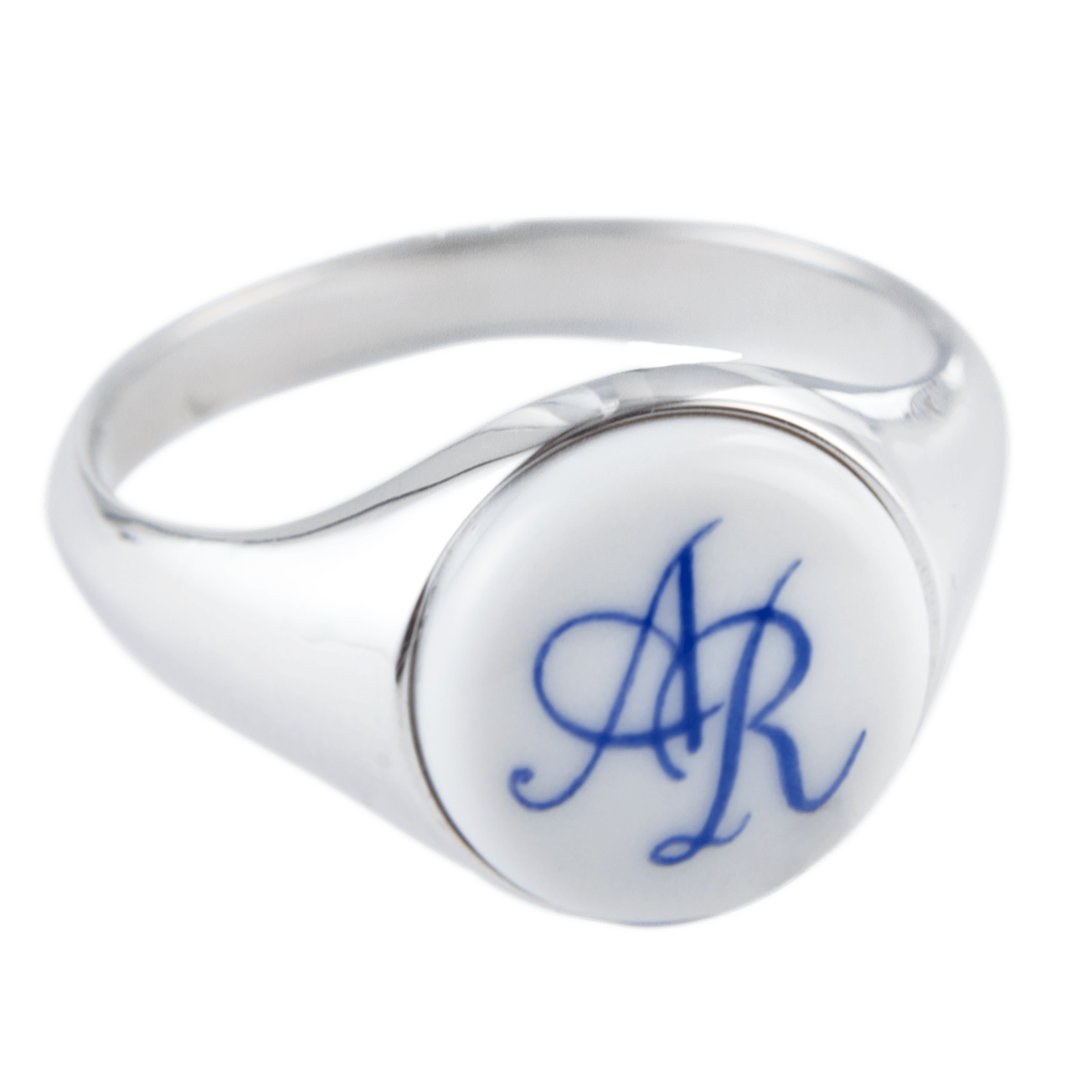 Siegelring rund mit Monogramm (2 Buchstaben) in Kobaltblau, 52 mm, 925 Sterlingsilber, Ø 1,9 cm | Meissen Schmuck Individuell 97B201-53S12 - Meissen Weimar
