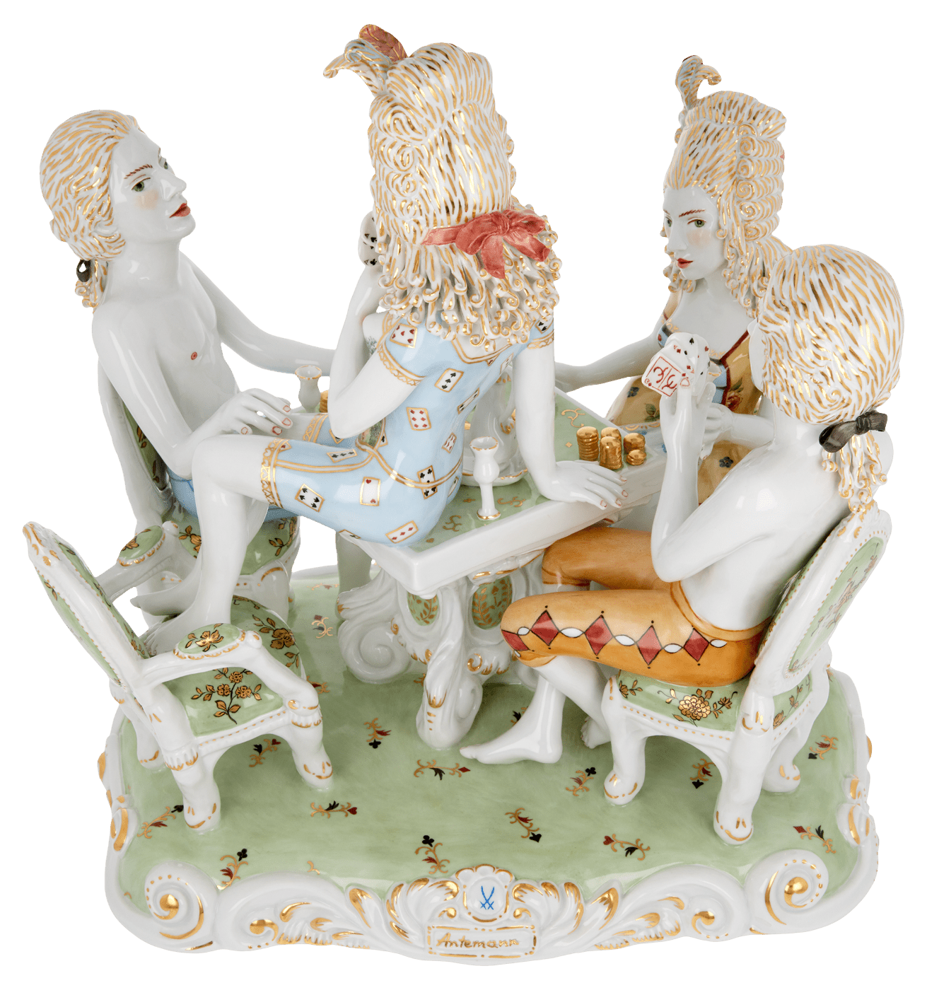 Skulptur Kartenspiel Höhe 32 cm | Meissen Figuren Individuell 65c028 - 73701 - Meissen Weimar