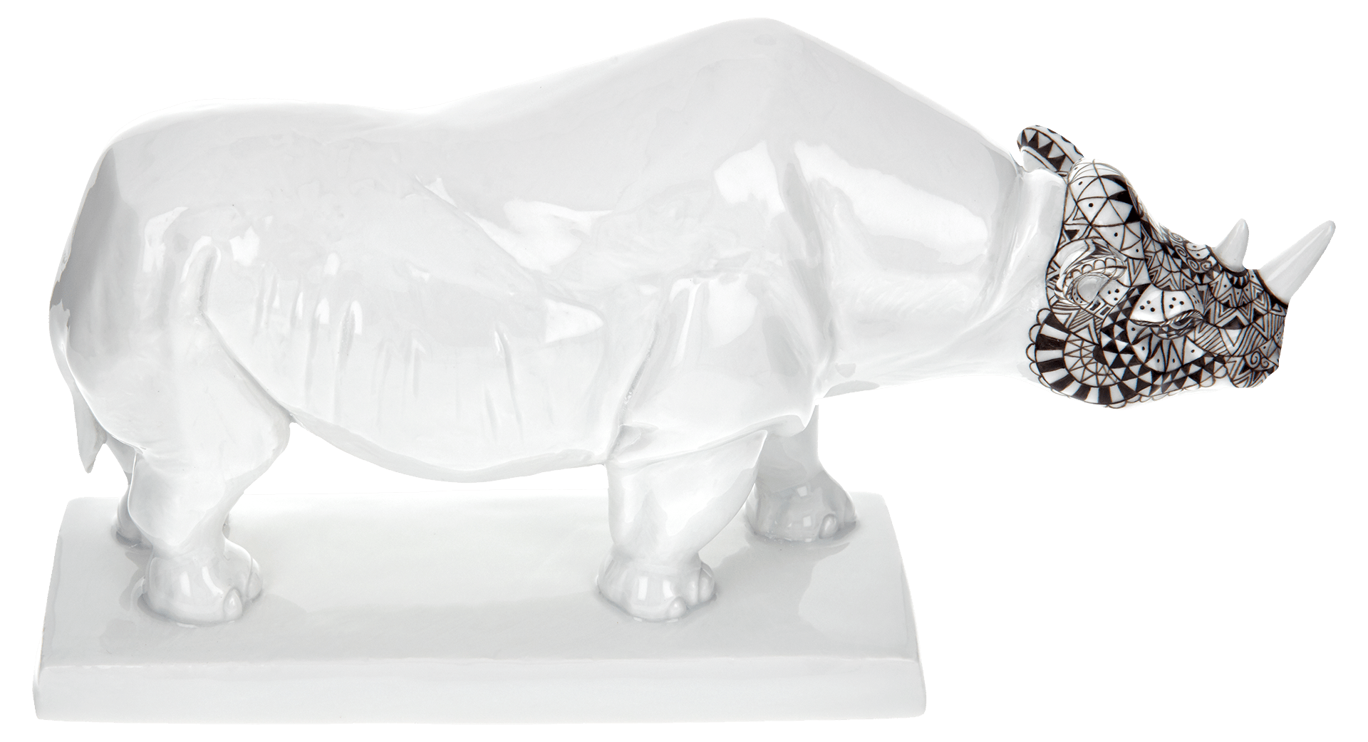 Skulptur Nashorn, Schwarz - Weiß, H 12,5 cm | Meissen Atelier - Edition 65o007 - 78016 - Meissen Weimar