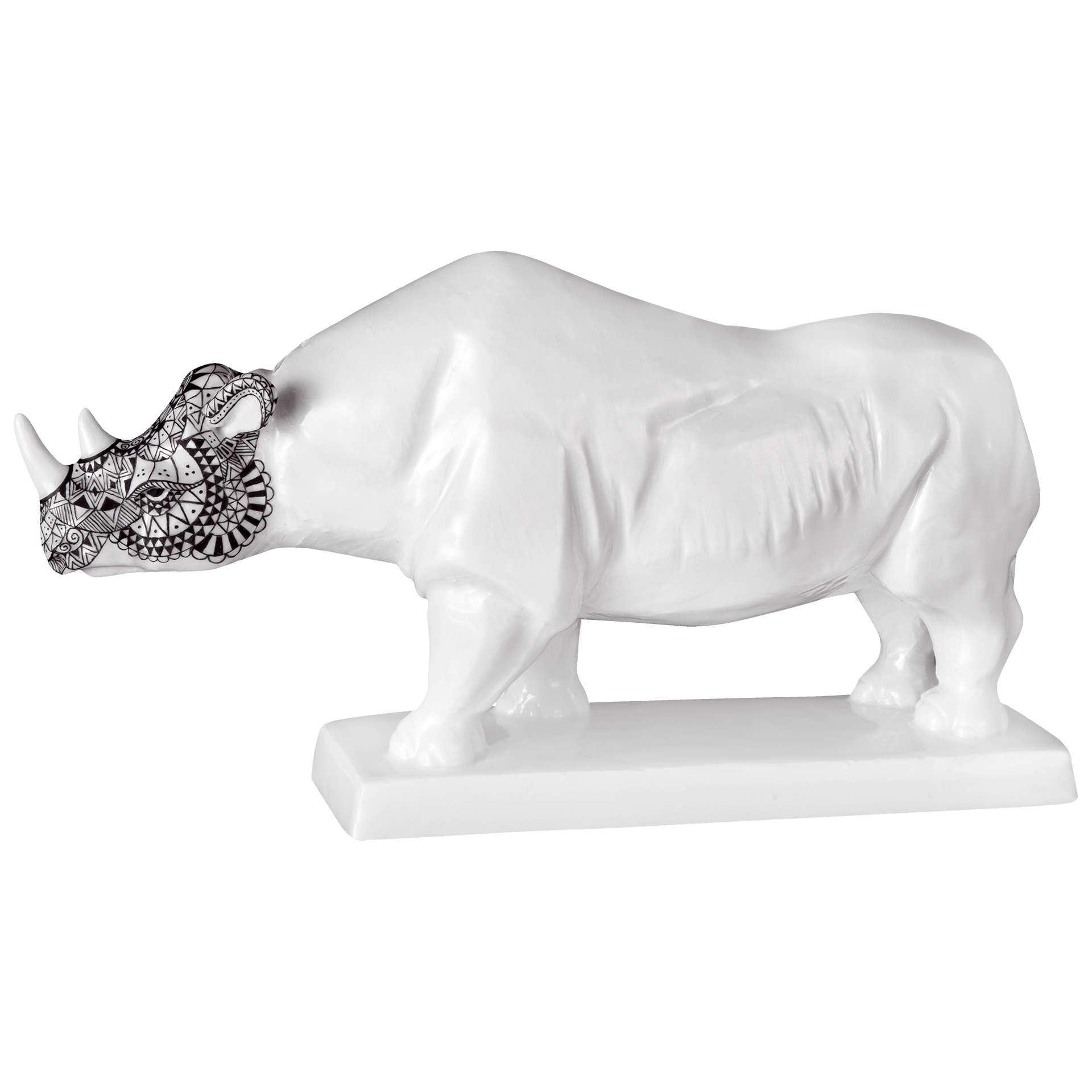 Skulptur Nashorn, Schwarz - Weiß, H 12,5 cm | Meissen Atelier - Edition 65o007 - 78016 - Meissen Weimar