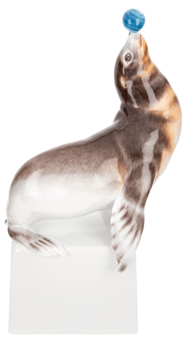 Skulptur Seelöwe, Bunt staffiert, H 27 cm | Meissen Einzelplastik 900100 - 78898 - Meissen Weimar