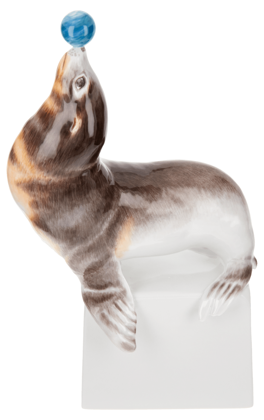 Skulptur Seelöwe, Bunt staffiert, H 27 cm | Meissen Einzelplastik 900100 - 78898 - Meissen Weimar