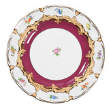 Speiseteller, Gestreute Blümchen, purpur glasiert, Goldbronze, ø 28 cm | Meissen B-Form