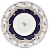 Speiseteller, Gestreute Röschen, weiß-grau, königsblau, Glanzplatin, Ø 22 cm | Meissen B-Form