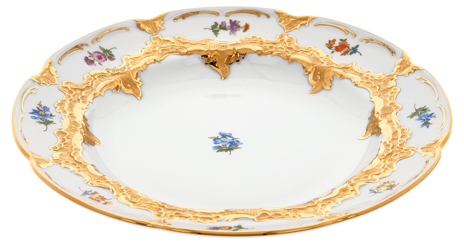 Speiseteller Goldbronze gestreute Blümchen Ø 22 cm | Meissen B - Form 010179 - 15473 - Meissen Weimar