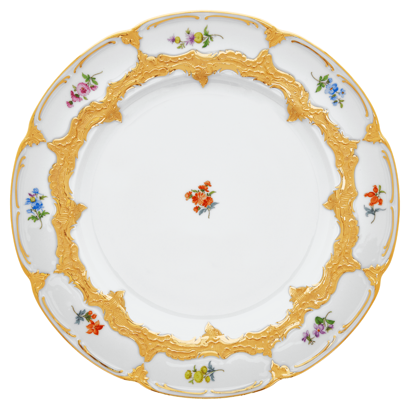 Speiseteller Goldbronze gestreute Blümchen Ø 28,5 cm | Meissen B - Form 010179 - 15479 - Meissen Weimar