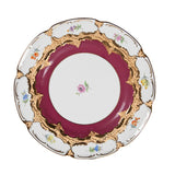 Speiseteller, Goldbronze, ø 25 cm | Meissen B-Form Gestreute Blümchen, purpur glasiert