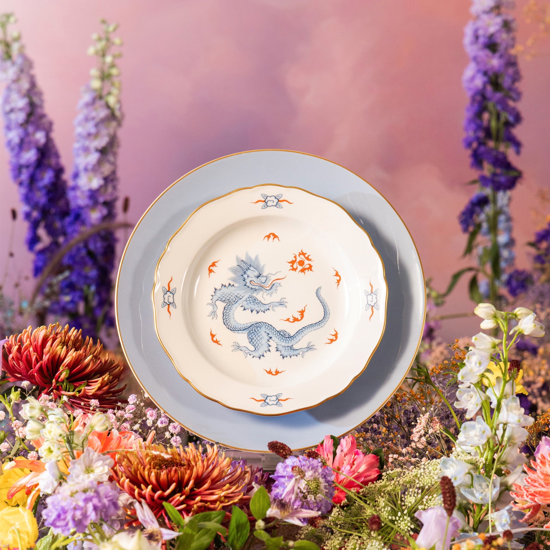 Speiseteller Ming Drache blau, handausgemalt, Ø 28 cm | Meissen Neuer Ausschnitt 33d210-00479 - Meissen Weimar