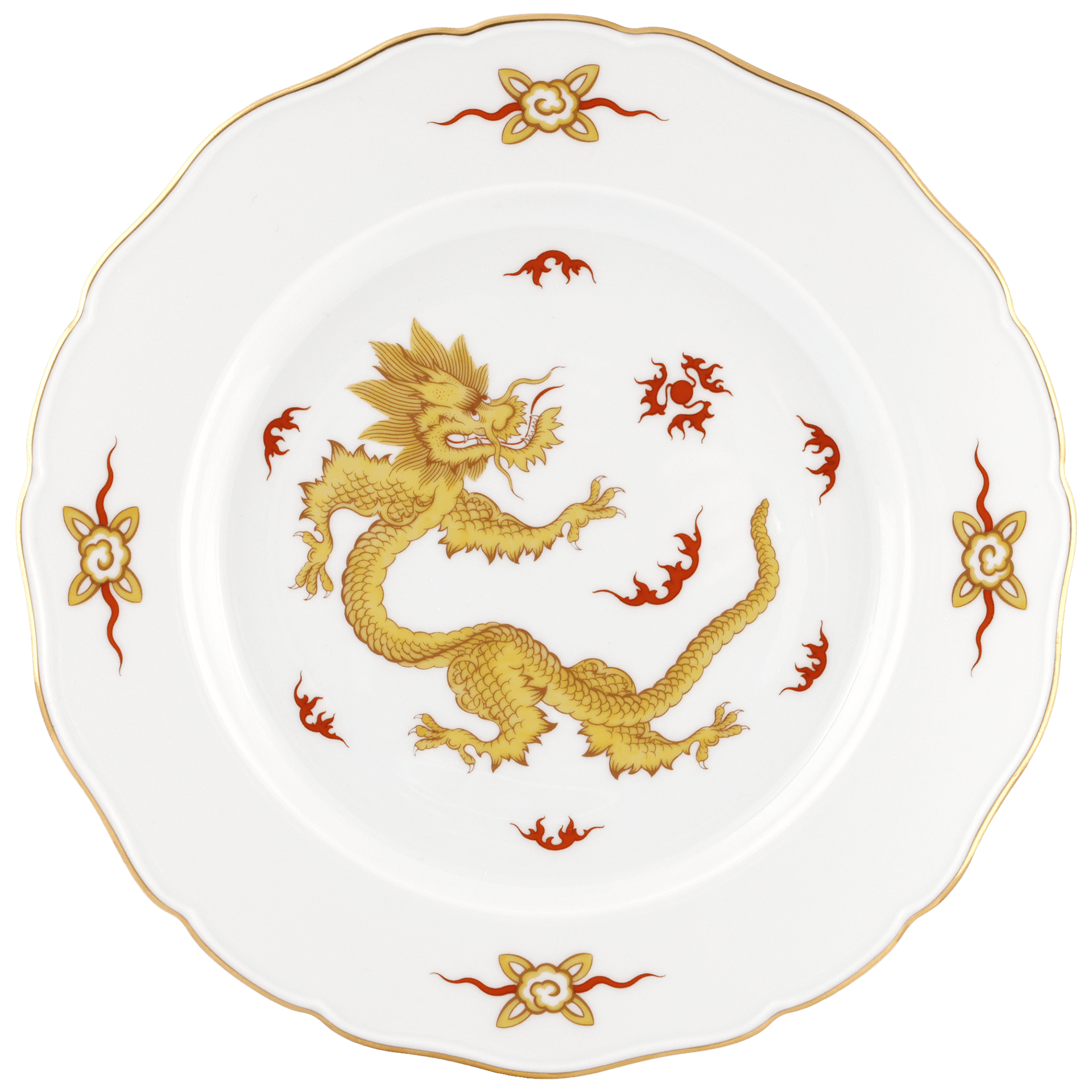 Speiseteller, Ming Drache Gelb, handausgemalt, Ø 28 cm | Meissen Neuer Ausschnitt 33d610-00479 - Meissen Weimar