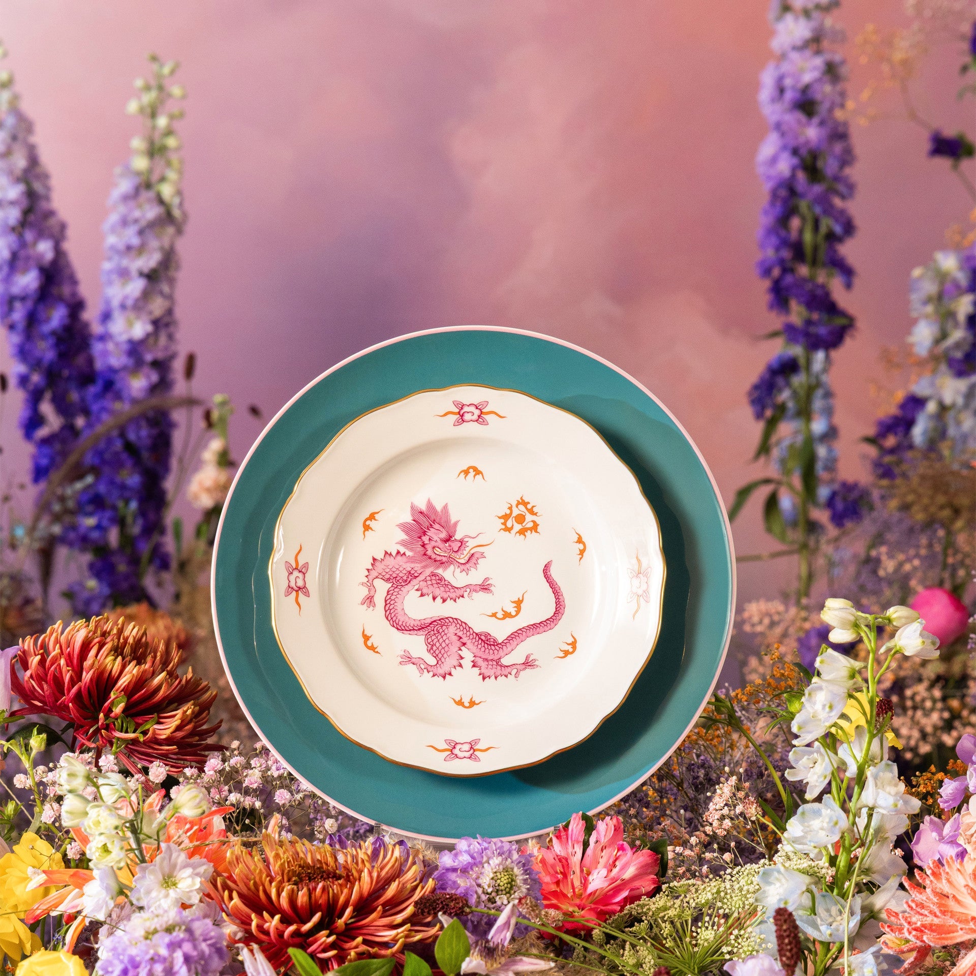 Speiseteller Ming Drache purpur, handausgemalt, Ø 22 cm | Meissen Neuer Ausschnitt 33d410-00473 - Meissen Weimar