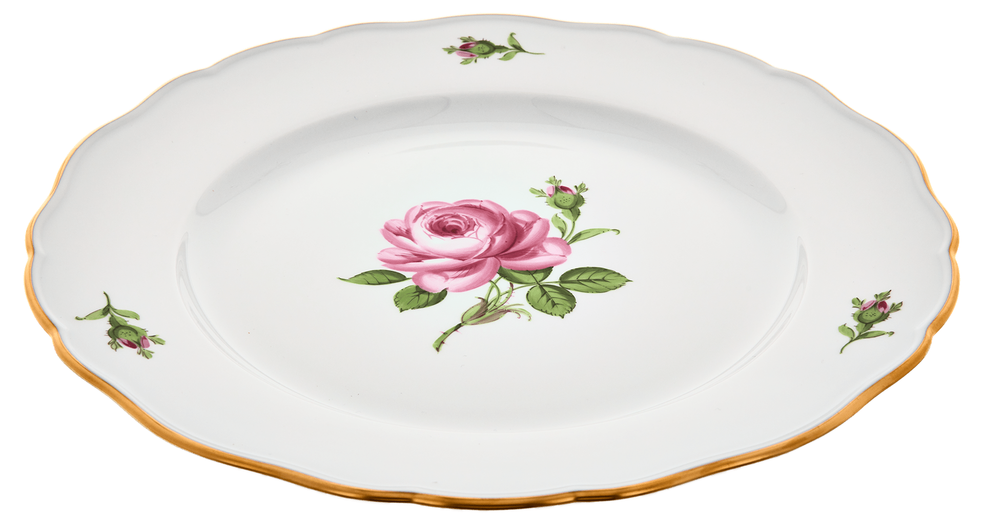Speiseteller, Rose mitte, bunt, Goldrand, Ø 28 cm | Meissen Neuer Ausschnitt 020110 - 00479 - Meissen Weimar
