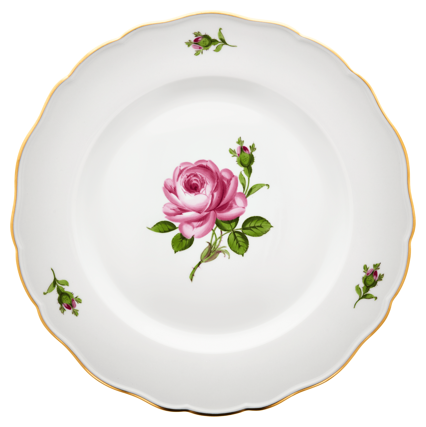 Speiseteller, Rose mitte, bunt, Goldrand, Ø 28 cm | Meissen Neuer Ausschnitt 020110 - 00479 - Meissen Weimar
