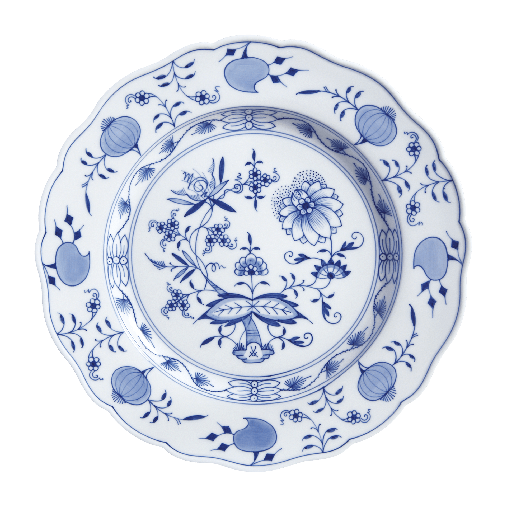Speiseteller, Zwiebelmuster, kobaltblau, weißer Rand, D 25 cm | Meissen Neuer Ausschnitt 800101 - 00475 - Meissen Weimar