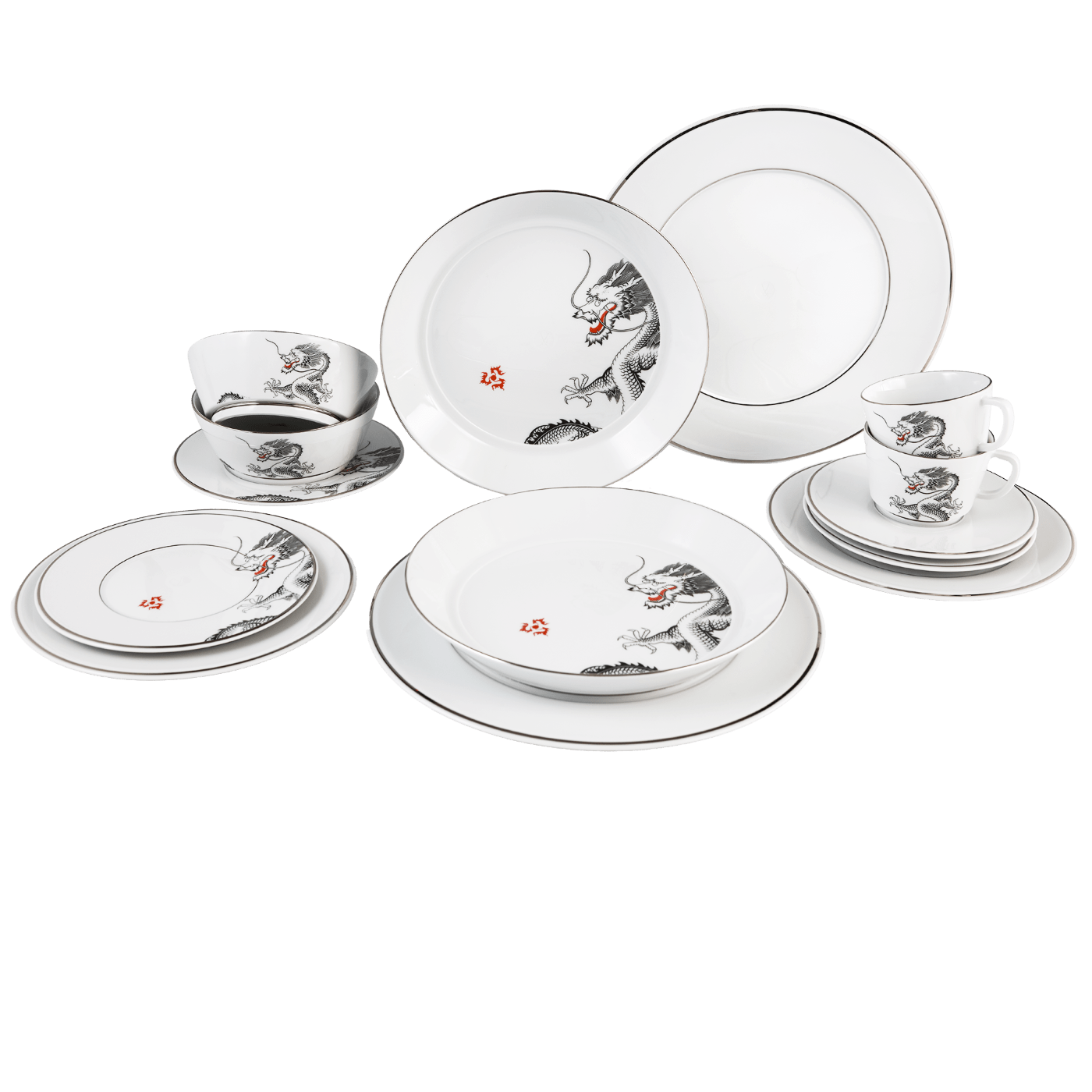 Starter - Set 14 - tlg., Glücksdrache Dekor, Form Vitruv | Meissen Vitruv 99a595 - c4310 - Meissen Weimar