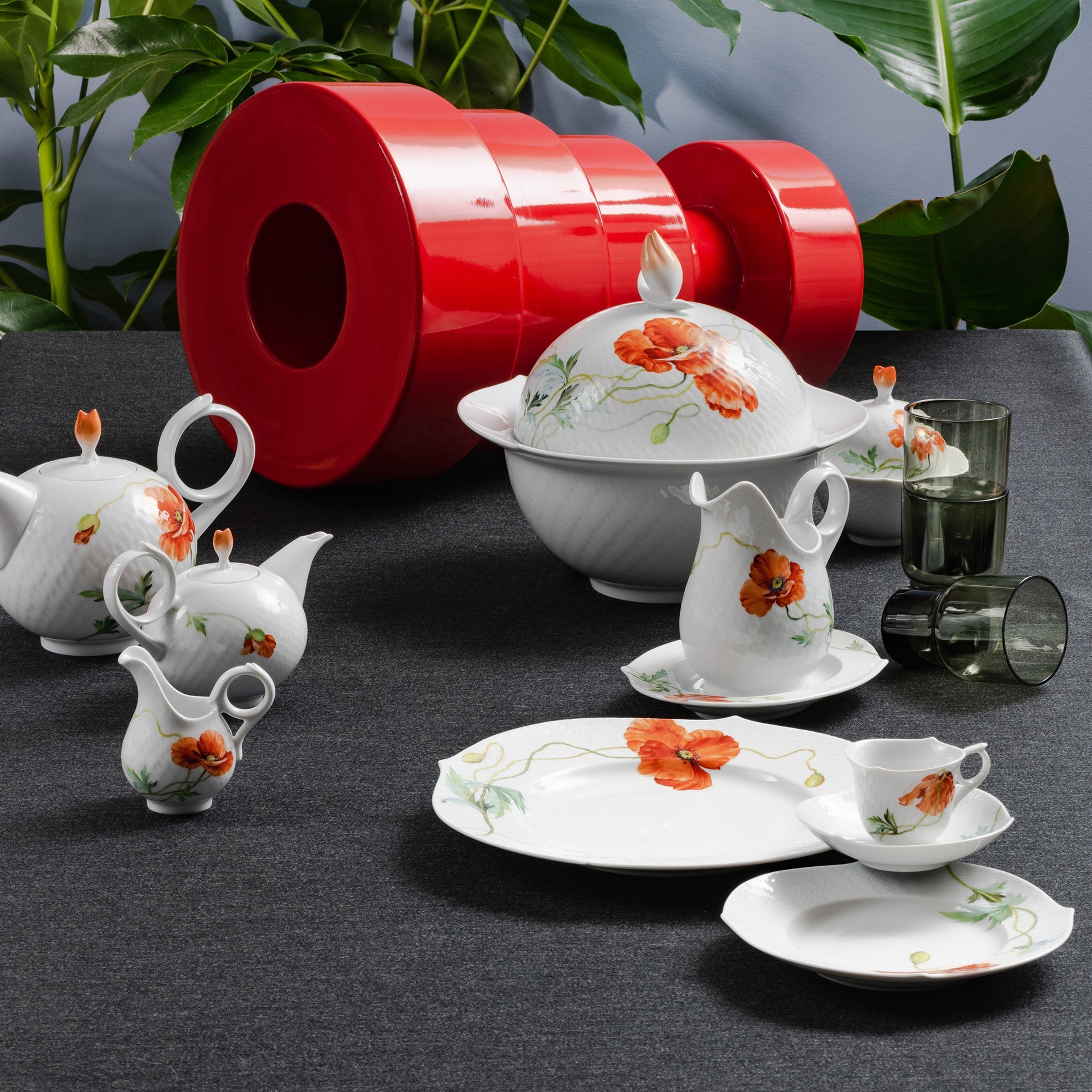 Starter - Set, Dekor Wilder Mohn, 14 - teilig | Meissen Wellenspiel Relief 615201 - c2942 - Meissen Weimar