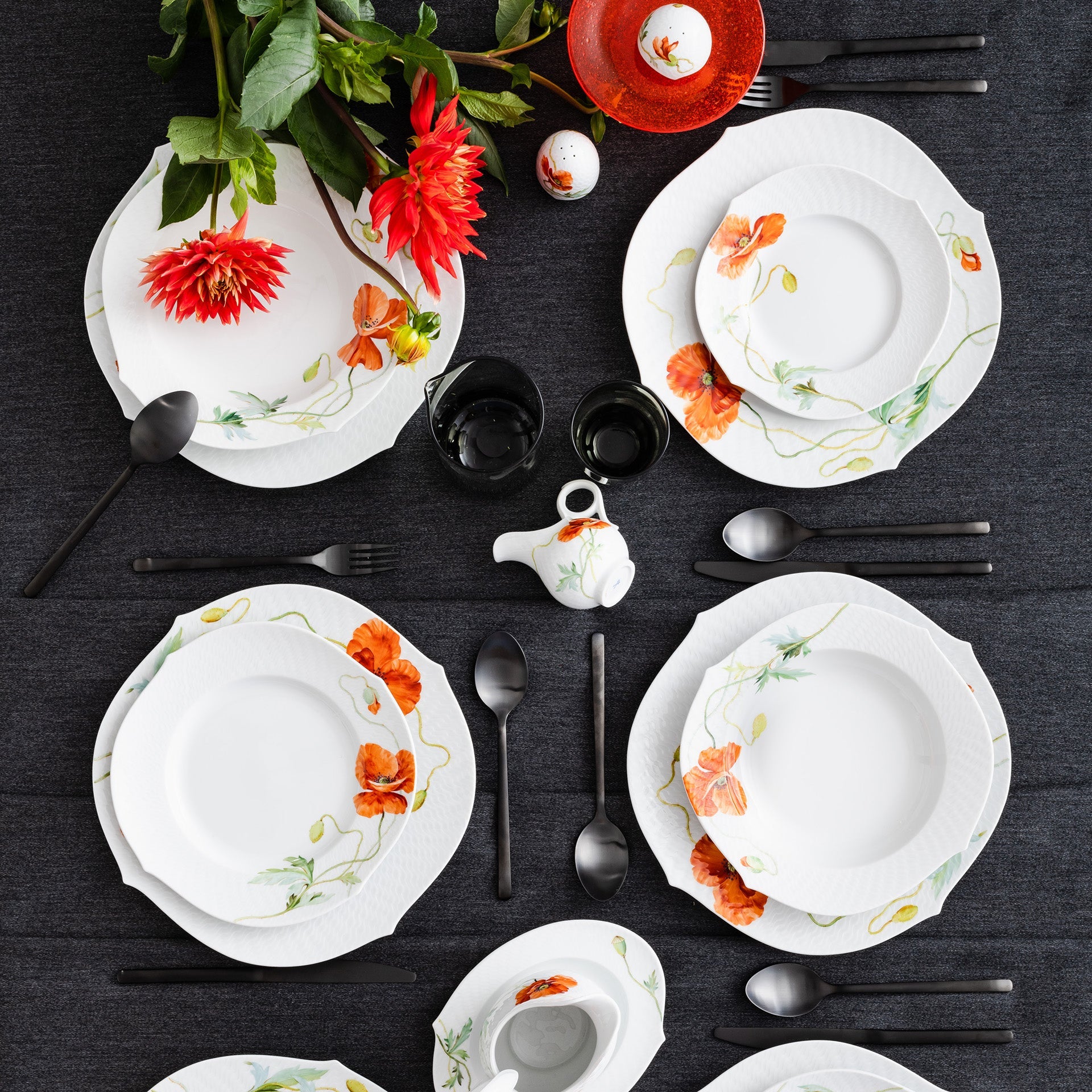 Starter - Set, Dekor Wilder Mohn, 14 - teilig | Meissen Wellenspiel Relief 615201 - c2942 - Meissen Weimar