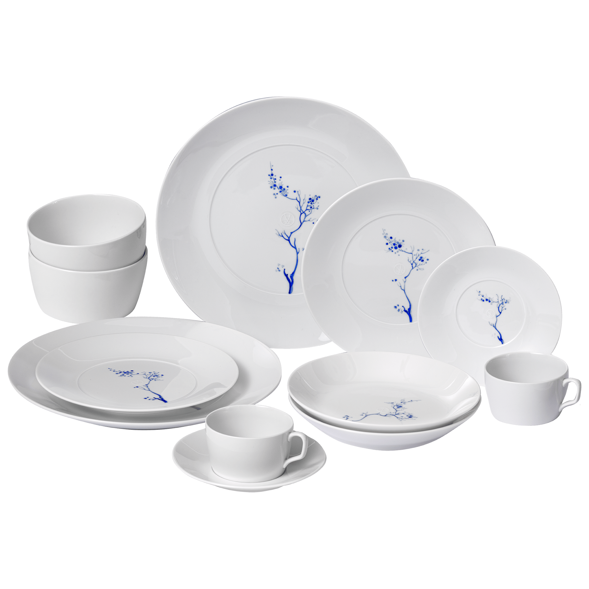 Starter - Set Geschirr 14 - teilig, Blue Orchid, für 2 Personen | Meissen Cosmopolitan 83k001 - c3723 - Meissen Weimar