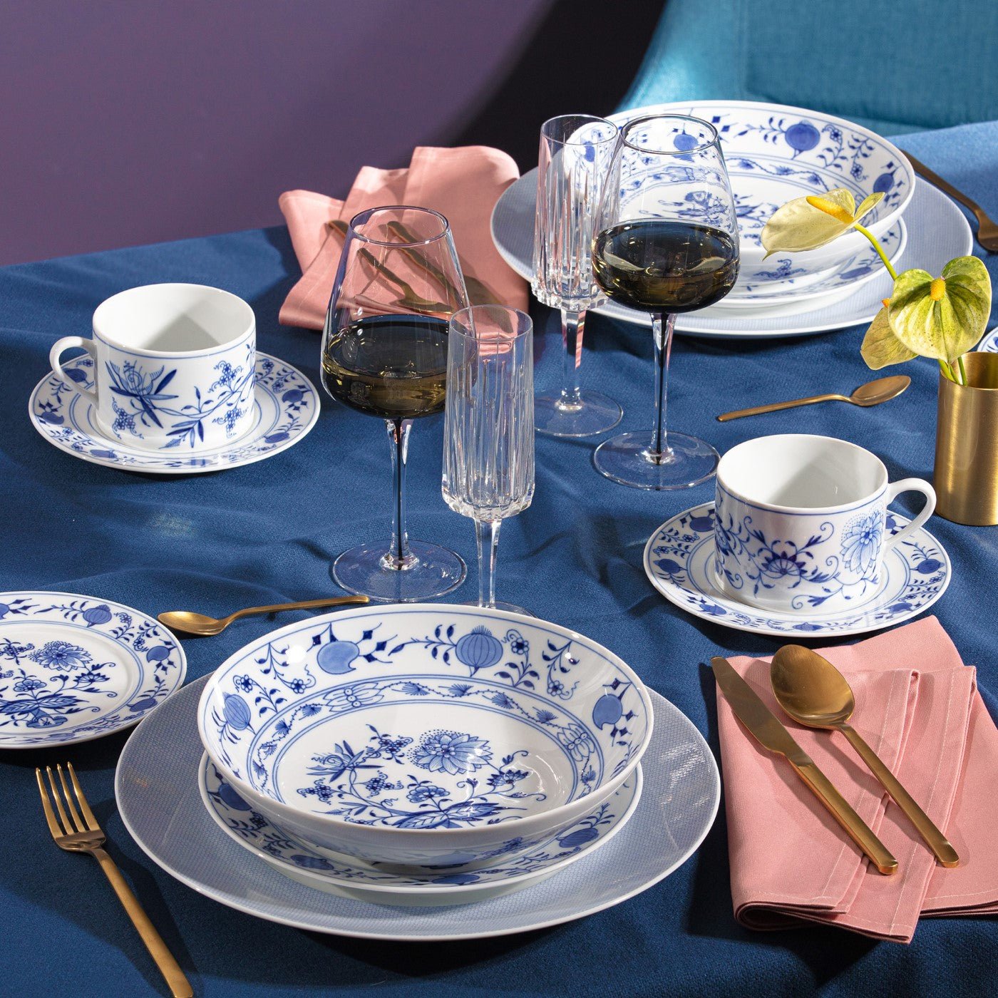 Starter - Set Geschirr, Zwiebelmuster & Mesh Blau, 12 - tlg. | Meissen No.41 Zwiebelmuster 80k001 - c4143 - Meissen Weimar