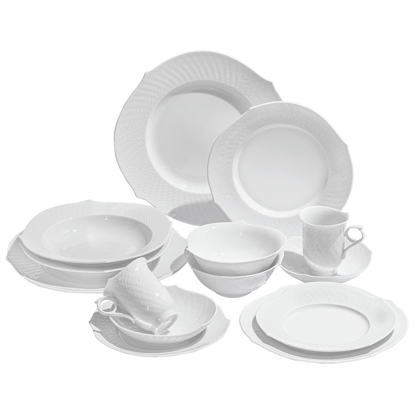 Starter - Set, Weiß, 14 - teilig | Meissen Wellenspiel Relief 000001 - c2942 - Meissen Weimar