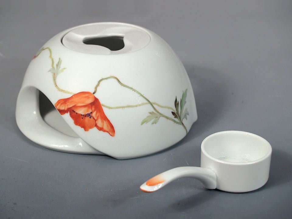 Stövchen, Blumenmalerei "Wilder Mohn", rot, weißer Rand, ø 16 cm | Meissen Wellenspiel 615201 - 53229 - Meissen Weimar